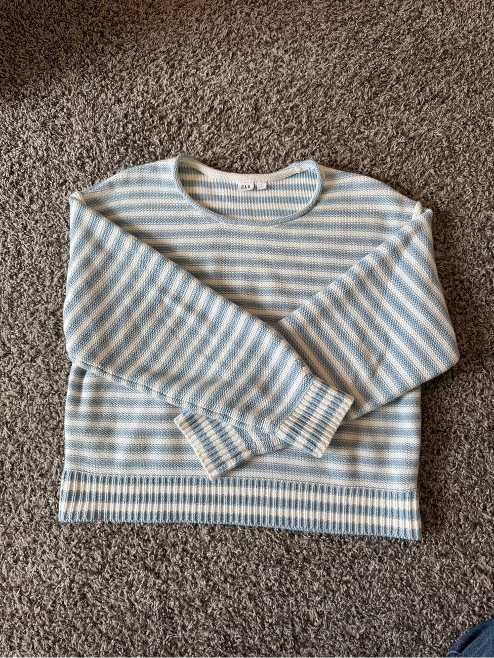 GAP Light Blue & Cream Striped Crewneck Sweater